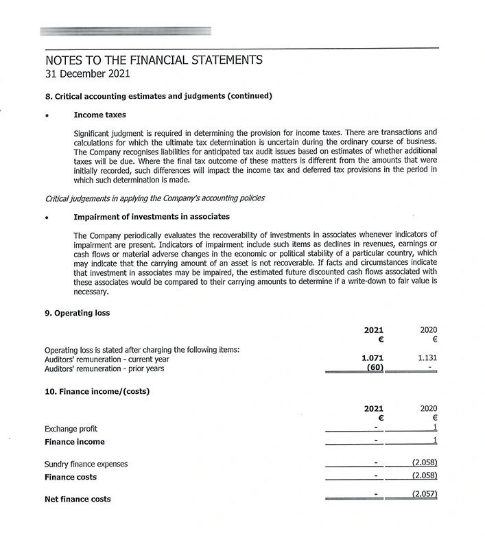 Original accounting statements in English