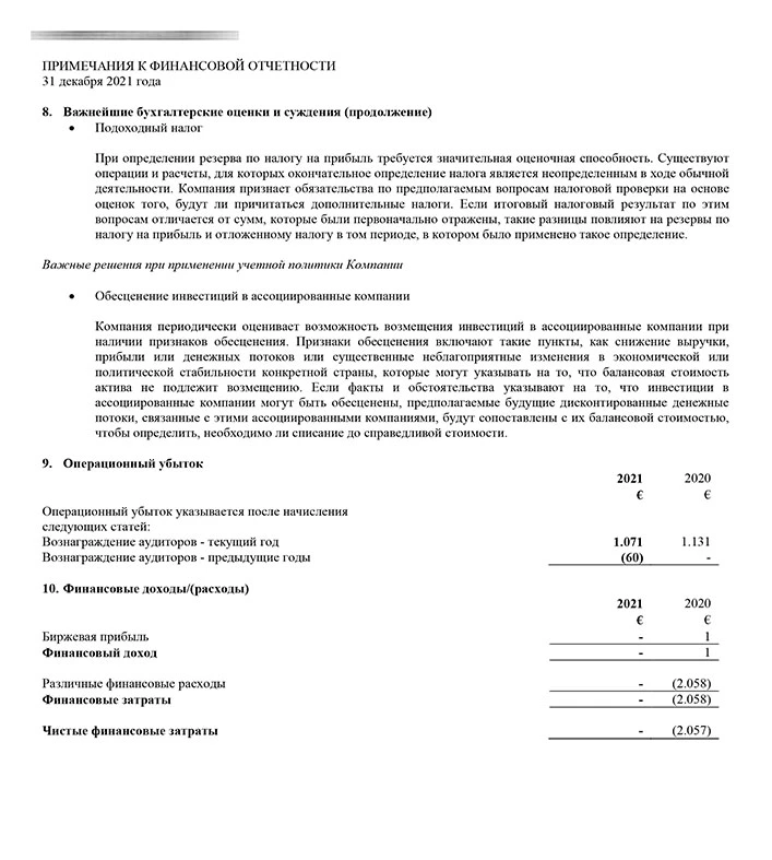 Translation of the financial statement into Russian