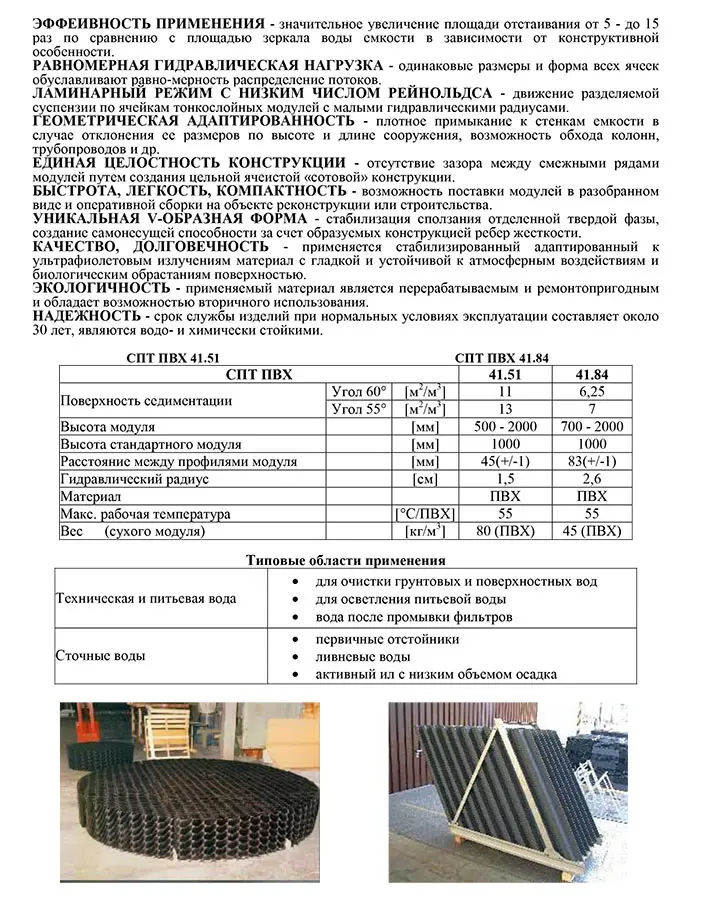 Original technical specifications of PVC modules in Russian language